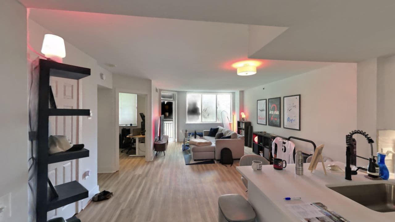 Sample apartment living room, 3D tour view