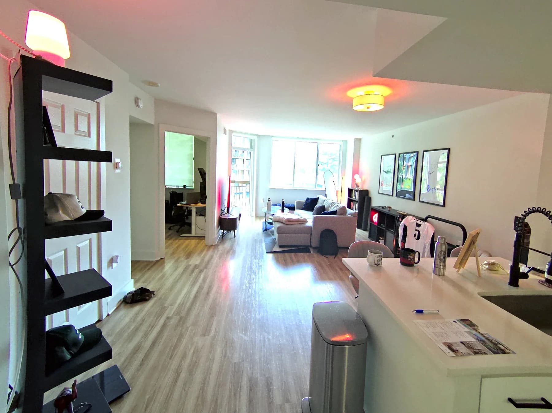 A real capture of the sample apartment's living area, furnished, colour-corrected.
